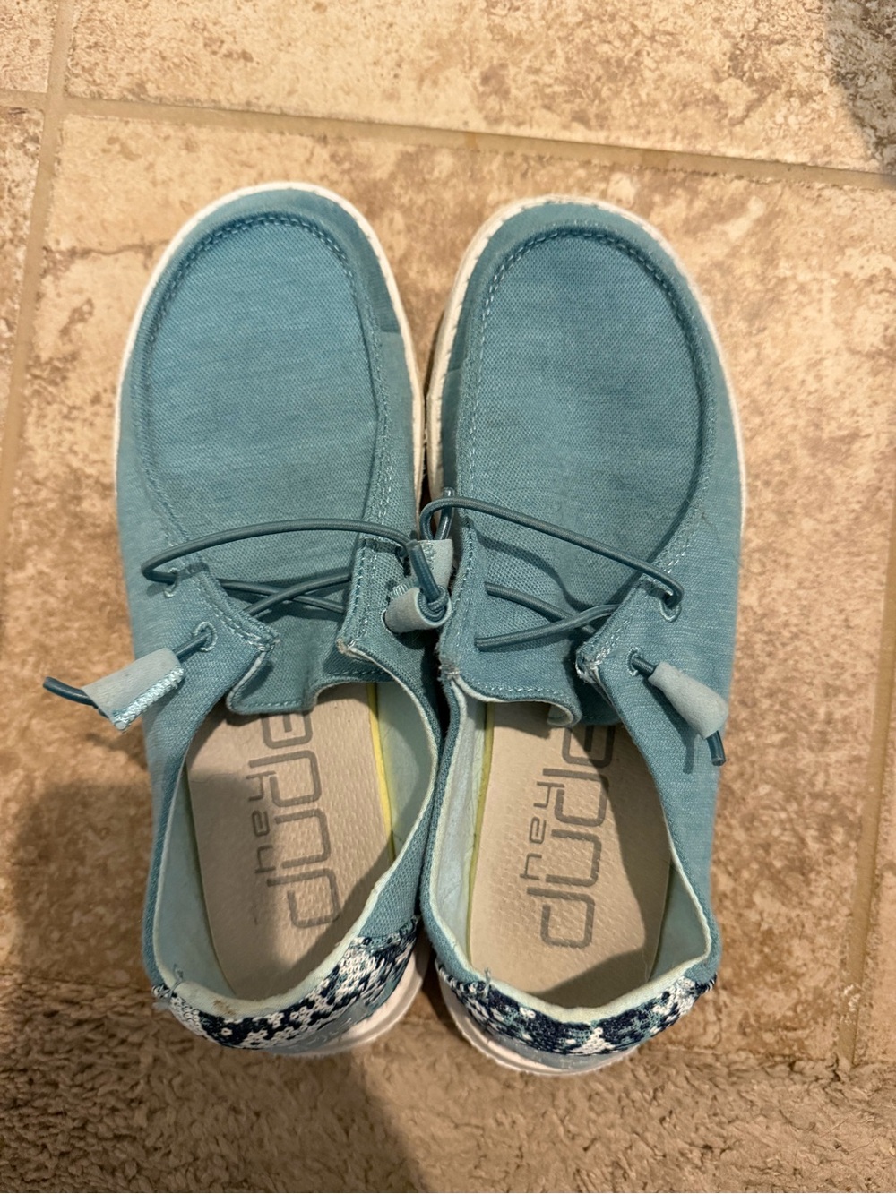 Hey Dude Teal Canvas Slip-On Sneakers with Patterned Heel
